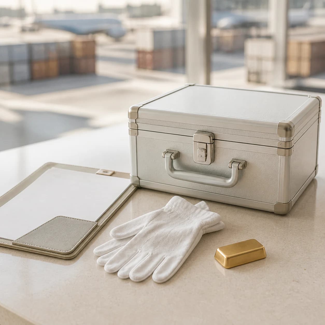 Sealed precious-metal transport case prepared for an authorised shipment